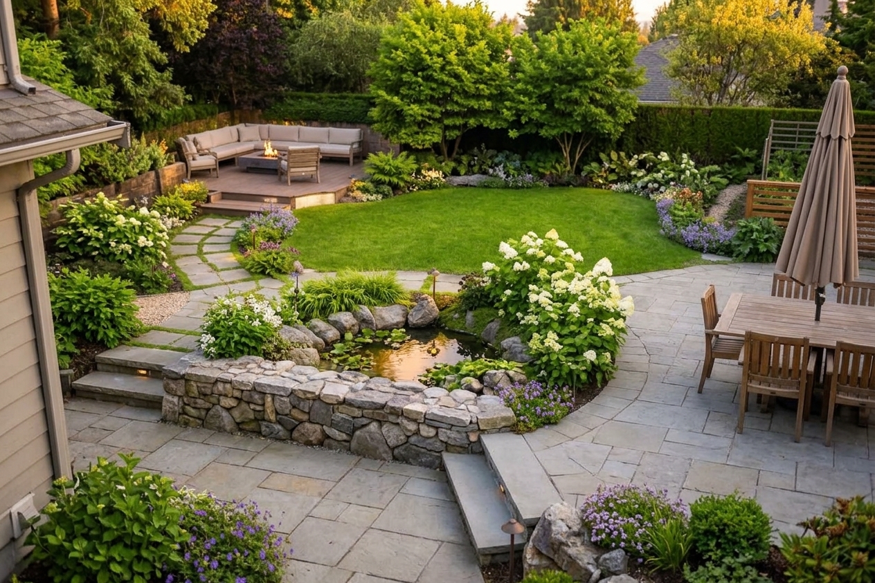 Balancing hard and soft surfaces keeps a garden from feeling either sterile or overgrown.
